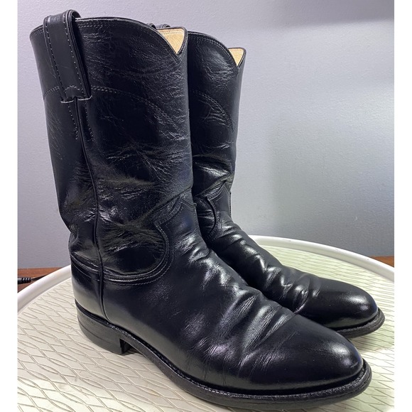 JUSTIN Men's Black Leather Western Motorcycle Riding Cowboy Boots Sz. 7D USA